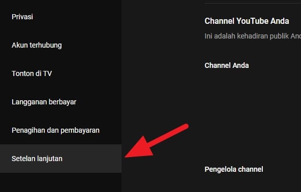 Setelan lanjutan - Cara Hapus Channel Youtube Dengan Mudah