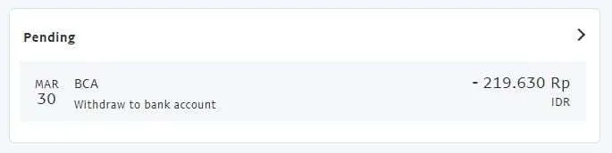 Status transfer saldo Paypal pending