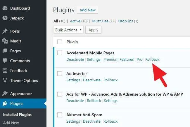 Cara Rollback Plugin WordPress dengan Cepat 4 Tombol Rollback plugin