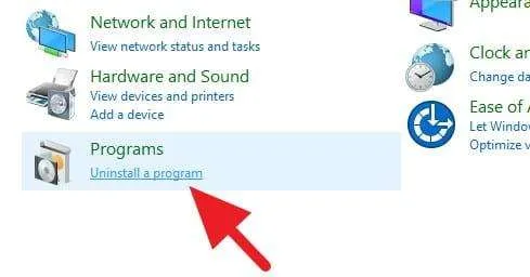 Uninstall Program Control Panel