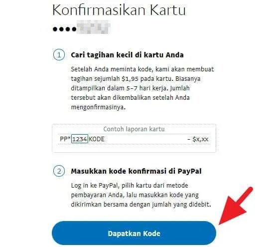 Kode konfirmasi kartu