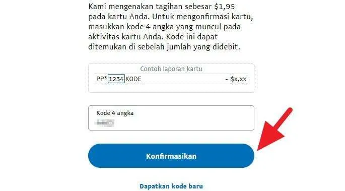 Kode konfirmasi Paypal