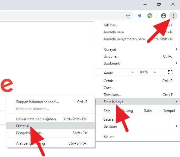 Menu ekstensi Cara Cepat Hapus Ekstensi di Google Chrome PC 3 Menu ekstensi