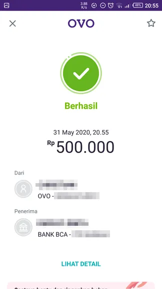 Transaksi berhasil Cara Transfer OVO ke Rekening Bank Apapun 7 Transaksi berhasil