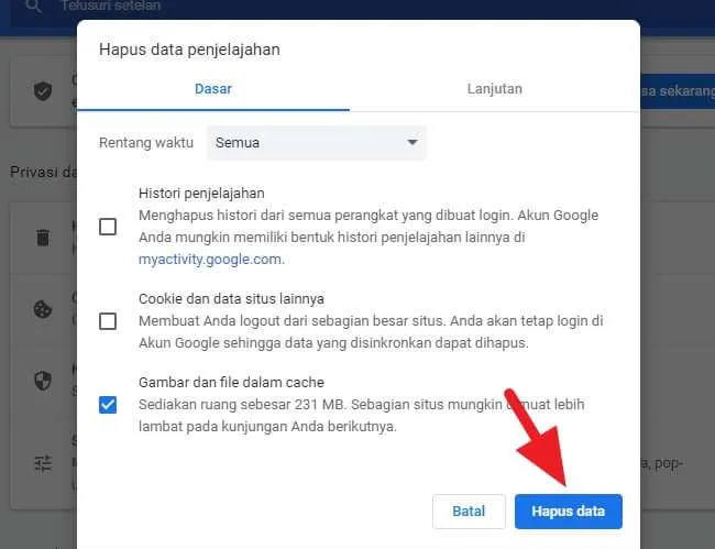 Hapus data Cara Hapus Cache di Google Chrome PC 5 Hapus data