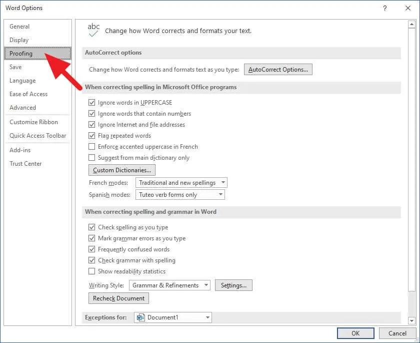 Proofing Cara Menghilangkan Garis Bawah Merah di Microsoft Word 6 Proofing