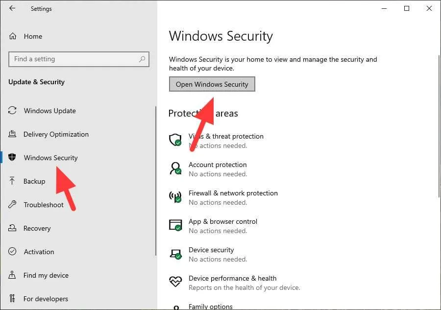 Open Windows Security Cara Mengaktifkan & Menonaktifkan Windows Defender di Windows 10 5 Open Windows Security