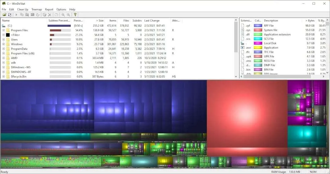 Cara Instan Mencari File Berukuran Besar di Windows 10 12 WinDirStat result Cara Instan Mencari File Berukuran Besar di Windows 10 12 WinDirStat result