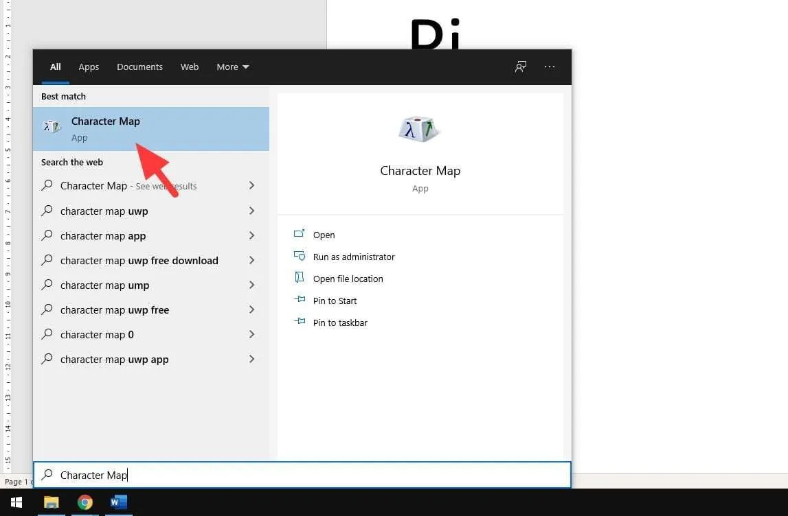 character map 3 Cara Mudah Membuat Simbol Pi (π) di Word 10 character map