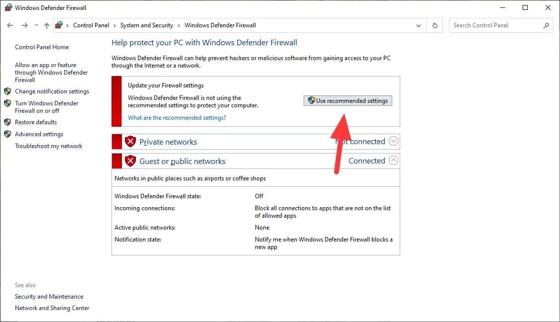 use recommended settings Cara Matikan Firewall Windows 7/8/10 Untuk Sementara 9 use recommended settings