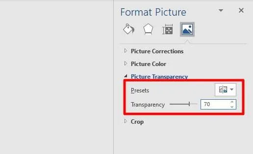 presets transparency Cara Membuat Gambar Menjadi Transparan di Ms. Word 7 presets transparency