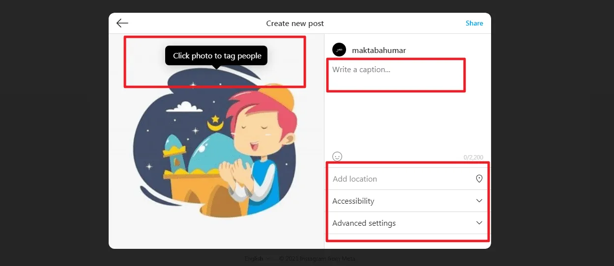 fitur tag dan caption Cara Upload Foto di Instagram PC/Laptop Tanpa Aplikasi 6 fitur tag dan caption