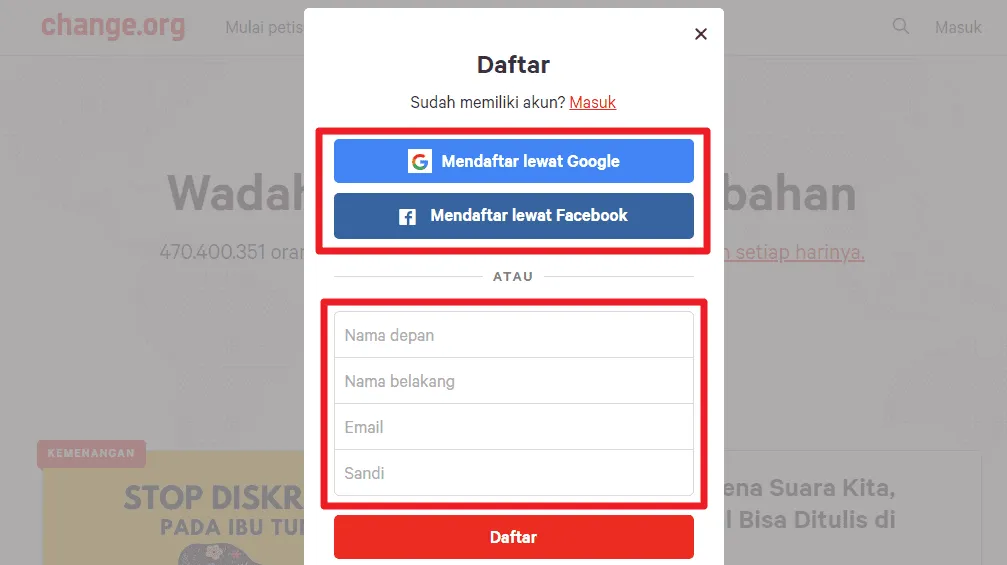 daftar change Cara Mudah Membuat Petisi Online di Change.org 4 daftar change
