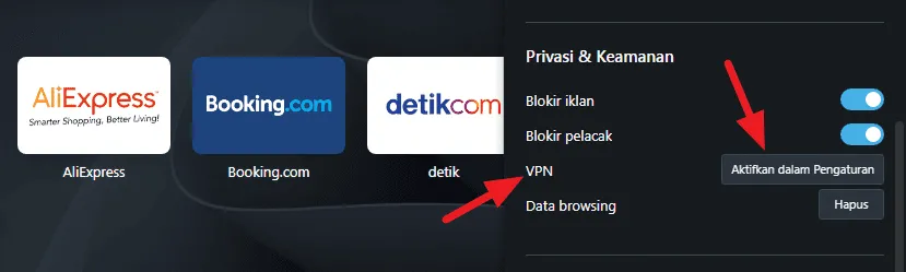 pilih vpn 2 Cara Buka Blokir Situs Menggunakan Browser Opera 3 pilih vpn