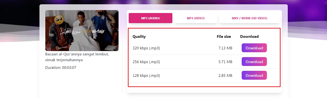 ukuran file 4 Cara Download Video YouTube Menjadi MP3 Tanpa Aplikasi 8 ukuran file