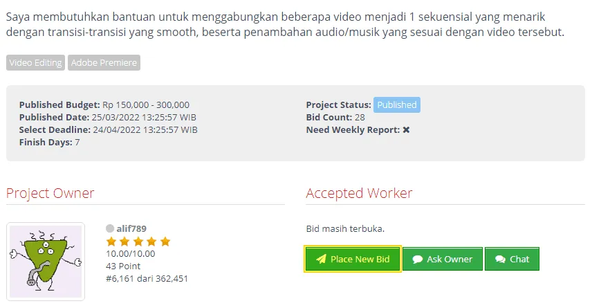 Cara Mendapatkan Proyek di Situs dan Aplikasi Projects.co.id 8 place new bid Cara Mendapatkan Proyek di Situs dan Aplikasi Projects.co.id 6 place new bid