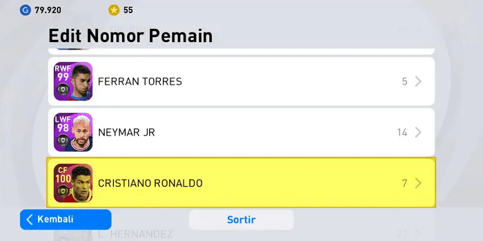 Cara Mengganti Nomor Punggung Pemain di PES Mobile 2021 9 Screenshot 20220404 110903 Cara Mengganti Nomor Punggung Pemain di PES Mobile 2021 7 Screenshot 20220404 110903