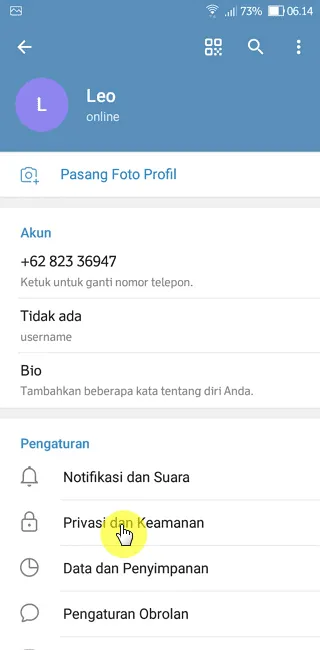 Screenshot 20220731 061436 Cara Menyembunyikan Nomor Telepon di Aplikasi Telegram 3 Screenshot 20220731 061436