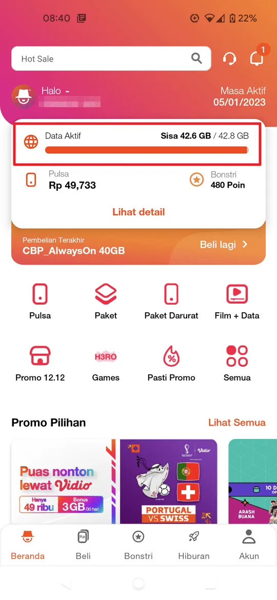 Screenshot 20221207 084037 Cara Beli Kuota Internet 3 Lewat Aplikasi Bima+ 10 Screenshot 20221207 084037