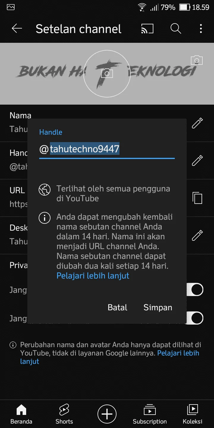 Screenshot 20230309 185915 Cara Ubah Username Channel YouTube Langsung dari Aplikasi 5 Screenshot 20230309 185915