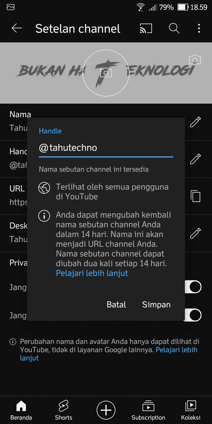 Screenshot 20230309 185934 Cara Ubah Username Channel YouTube Langsung dari Aplikasi 6 Screenshot 20230309 185934
