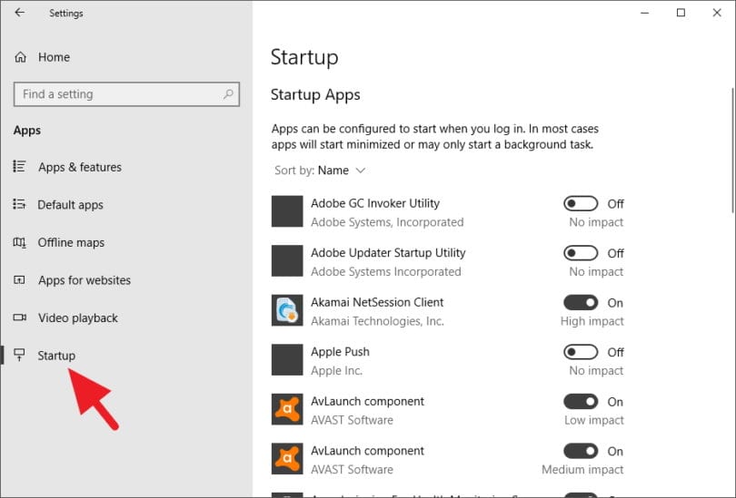 windows 10 how to disable avast browser to start up