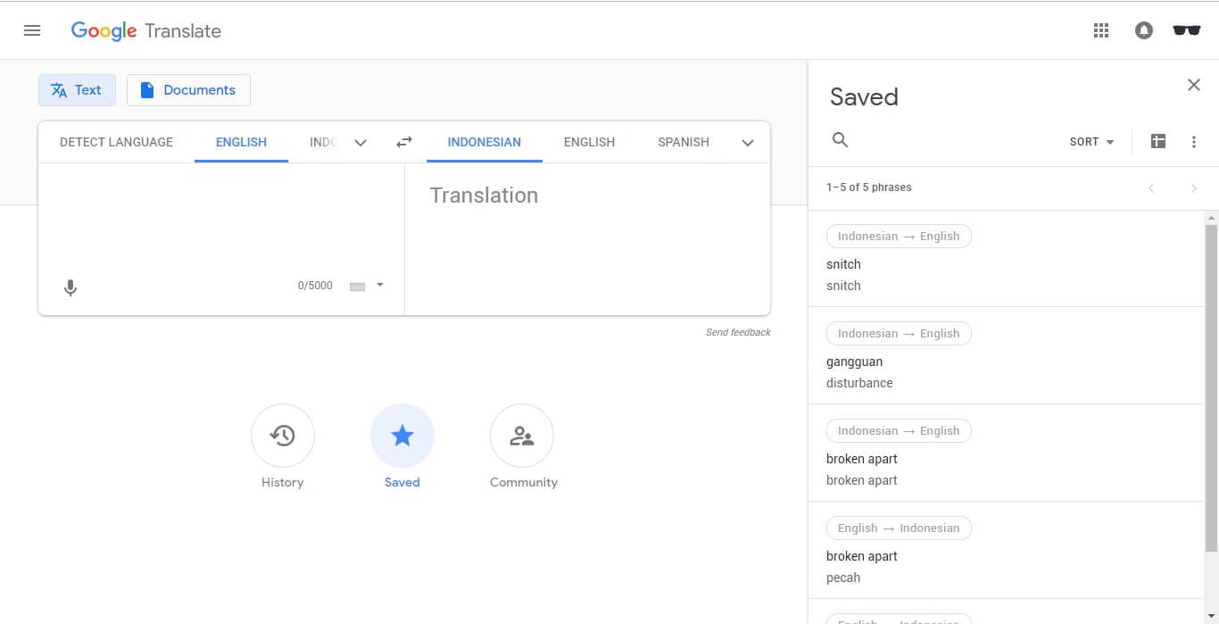 Riwayat Google Translate PC
