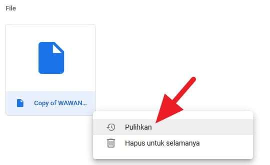 Memulihkan file Google Drive yang terhapus