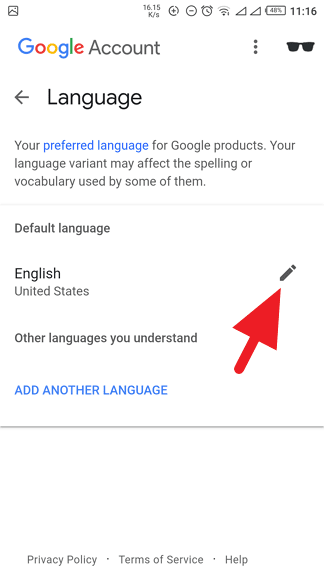 Google My Account Default Language