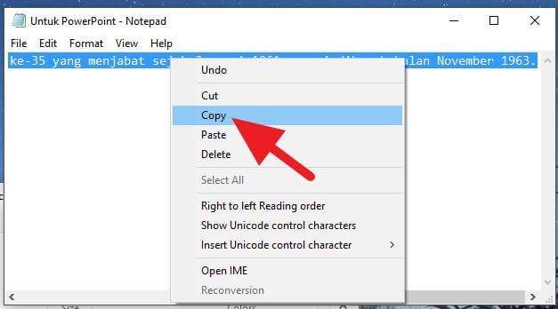 Menyalin teks di Notepad