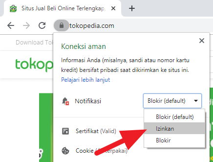 Mengizinkan notifikasi Chrome Cara Blokir Permintaan Notifikasi di Chrome PC 7 Mengizinkan notifikasi Chrome