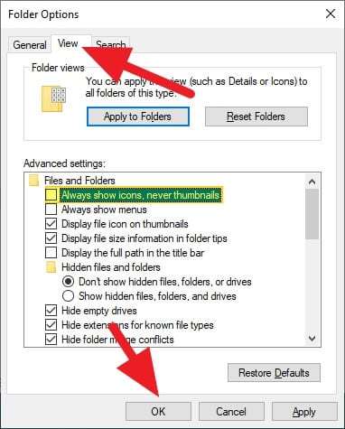 Always show icons never thumbnails Cara Mengatasi Gambar Thumbnail Tidak Muncul di Windows 10 6 Always show icons never thumbnails