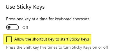 Allow the shortcut key to start Sticky Keys Cara Mencegah Sticky Keys Muncul Saat Tekan Tombol Shift 3 Allow the shortcut key to start Sticky Keys