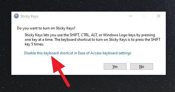 Disable this keyboard shortcut Cara Mencegah Sticky Keys Muncul Saat Tekan Tombol Shift 2 Disable this keyboard shortcut