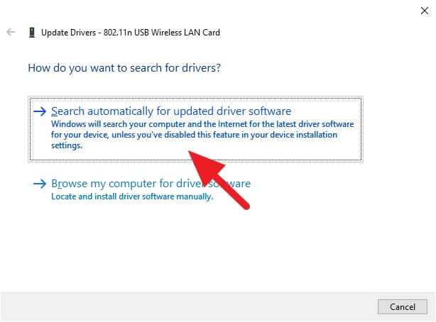 Search automatically for updated driver software 1 5 Cara Mengembalikan WiFi yang Hilang di Windows 10 17 Search automatically for updated driver software 1