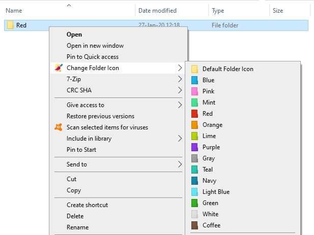 change folder icon color windows 10