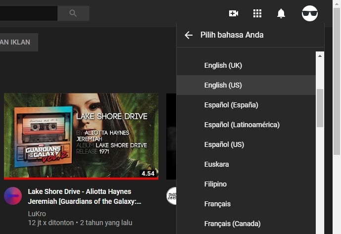 pilih bahasa 3 Cara Mencegah Youtube Menerjemahkan Judul Video 4 pilih bahasa