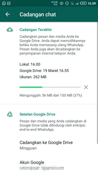 Cadangan diunggah Cara Mudah Backup Pesan WhatsApp ke Google Drive 9 Cadangan diunggah