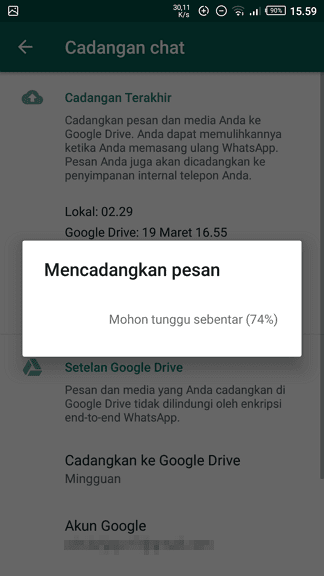 Mencadangkan pesan Cara Mudah Backup Pesan WhatsApp ke Google Drive 6 Mencadangkan pesan