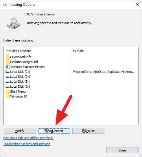 Advanced Cara Mengecualikan Folder dari Pencarian Windows 4 Advanced