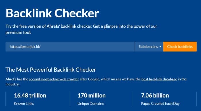 ahrefs backlink checker 4 Tools Gratis Untuk Mengetahui Backlink Website Orang Lain 1 ahrefs backlink checker