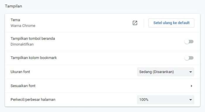 Setel ulang ke default Chrome 7 Cara Setting Google Chrome Agar Lebih Cepat dan Ringan 4 Setel ulang ke default Chrome