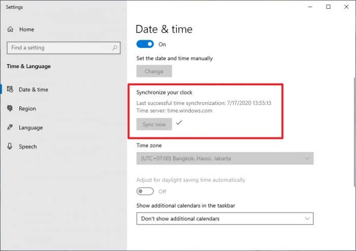 Synchronize your clock 3 Cara Perbaiki Jam dan Tanggal yang Selalu Salah di Windows 10 2 Synchronize your clock