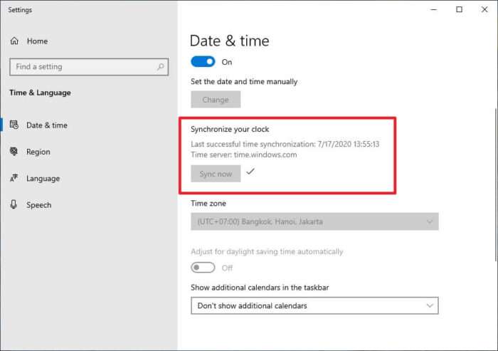 Synchronize your clock 3 Cara Perbaiki Jam dan Tanggal yang Selalu Salah di Windows 10 4 Synchronize your clock