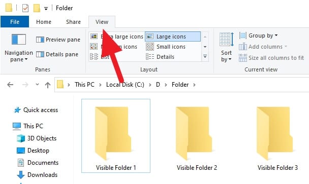View menu Cara Mudah Menyembunyikan Folder di Windows 5 View menu