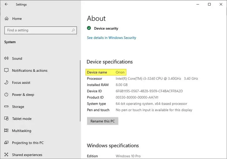 Device name Cara Ganti Nama Laptop/PC di Windows 10 9 Device name