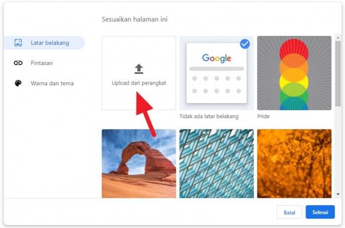 Upload dari perangkat 1 Cara Mengganti Background Google Chrome dengan Foto Sendiri 2 Upload dari perangkat 1