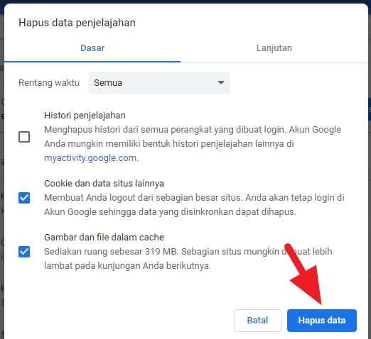 Hapus data 1 5 Cara Ampuh Mengatasi Page Unresponsive di Chrome 5 Hapus data 1