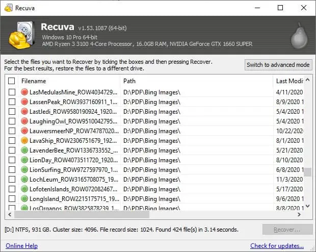 Detected files Cara Menggunakan Recuva untuk Mengembalikan File yang Terhapus 6 Detected files
