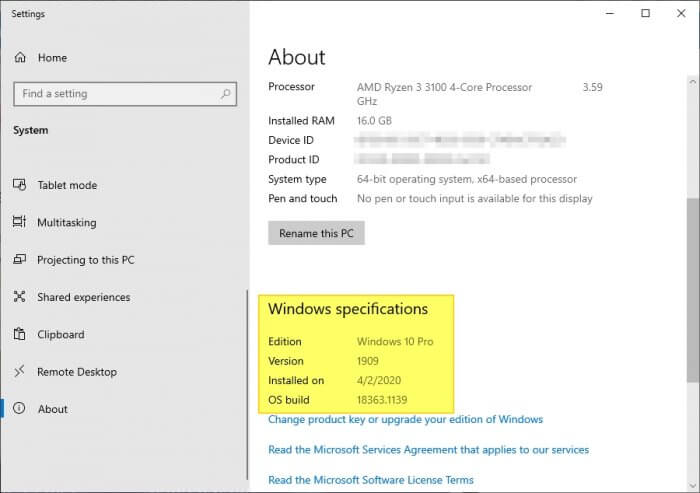 Windows specifications Cara Cek Versi Windows 10 Pada PC/Laptop Kamu 4 Windows specifications